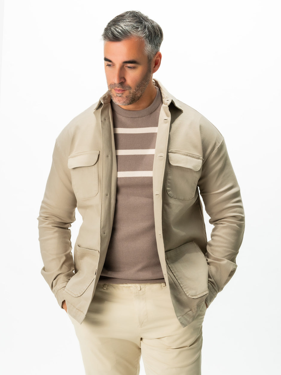 Pulover Casual Barbati Bej In Dungi Crem Bumbac Levent Cottone BMan0012 (7)