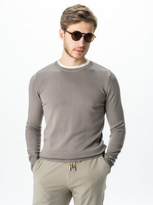 Pulover Barbati Modern Casual Bej Cu Extensie Alba Bumbac Premium Levent Cottone Toamna&Iarna  BMan0011