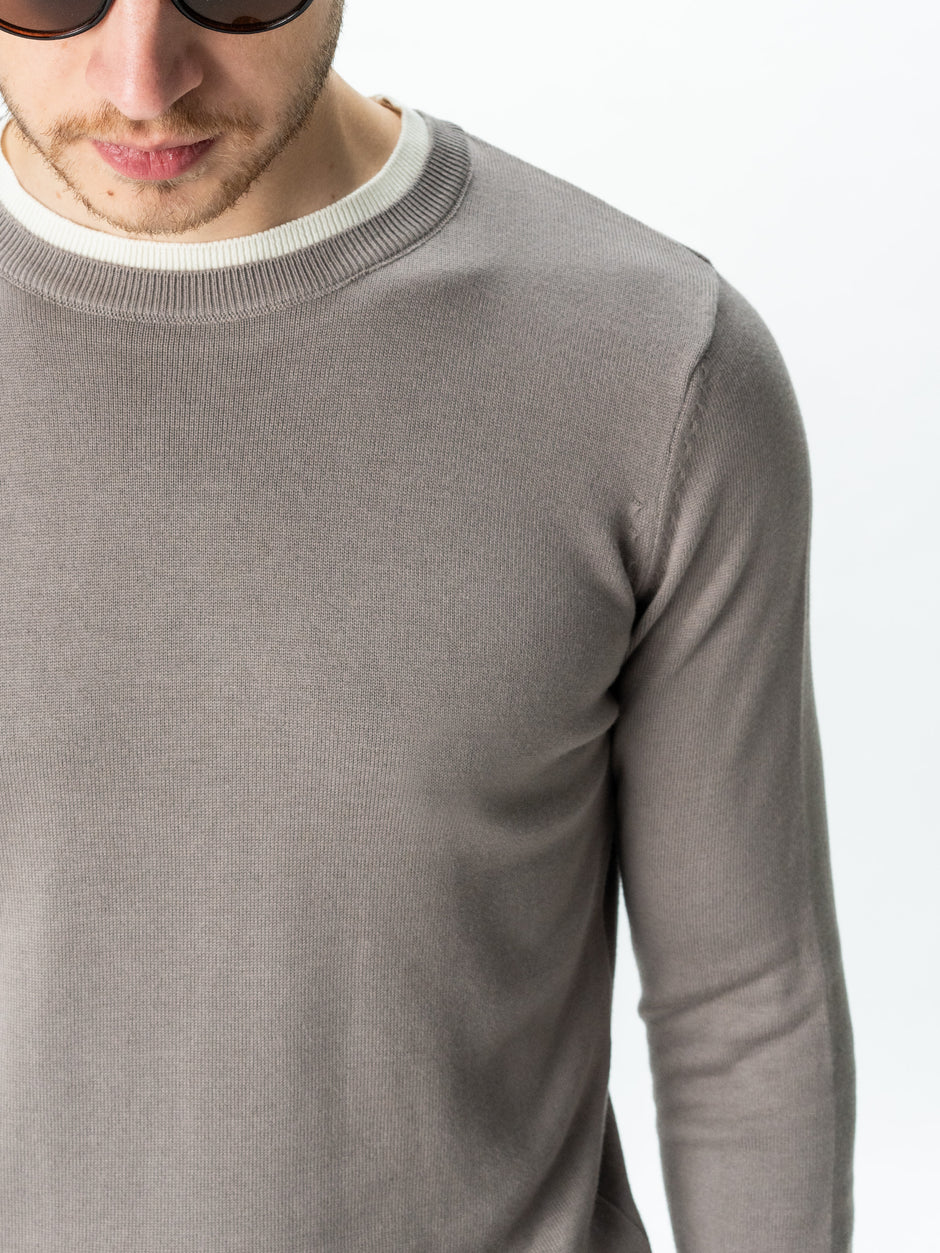 Pulover Barbati Casual Din Bumbac Bej Guler Circular Dublat BMan0011 (8)