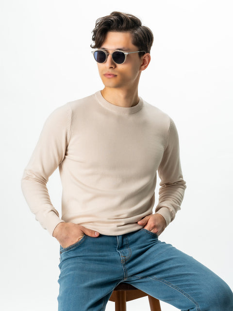 Pulover Casual Crem Bărbați 100% Bumbac Premium Levent Cottone Toamna&Iarna  BMan0008