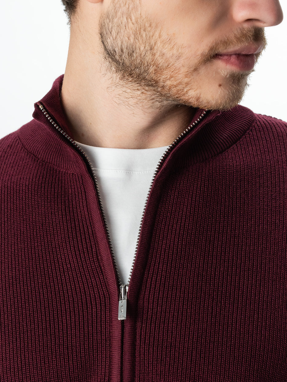 Pulover Cu Fermoar Lung Tip Cardigan Barbati Bordo Bumbac Texturat BMan0004 (3)