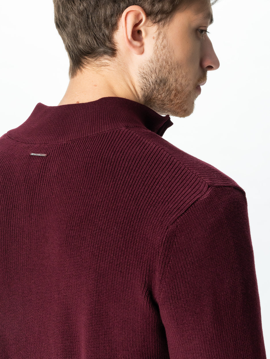 Pulover Cu Fermoar Lung Tip Cardigan Barbati Bordo Bumbac Texturat BMan0004 (6)