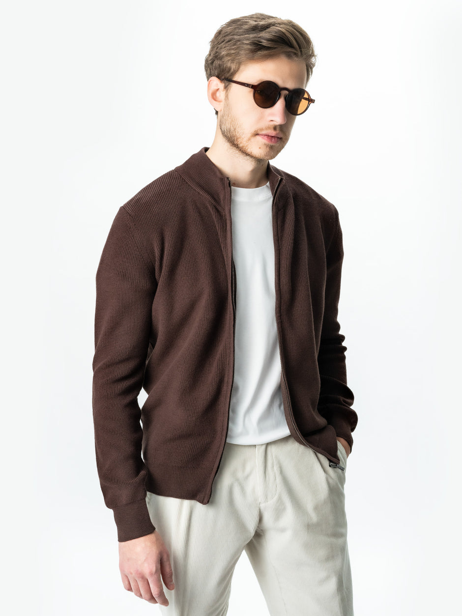Pulover Cu Fermoar Lung Tip Cardigan Barbati Maro Bumbac Texturat BMan0004 (4)