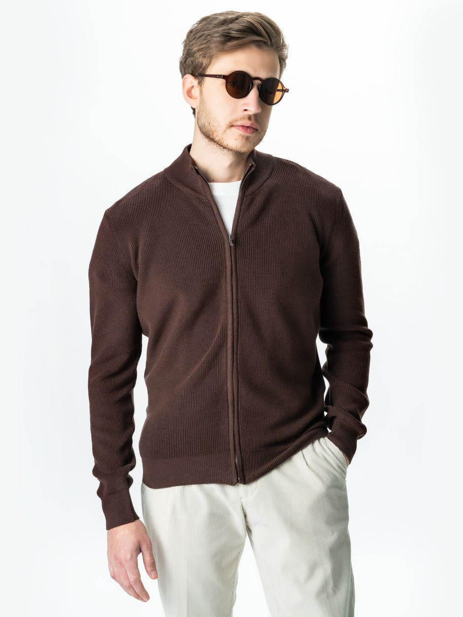 Pulover Cu Fermoar Lung Tip Cardigan Barbati Maro Bumbac Texturat BMan0004 (2)