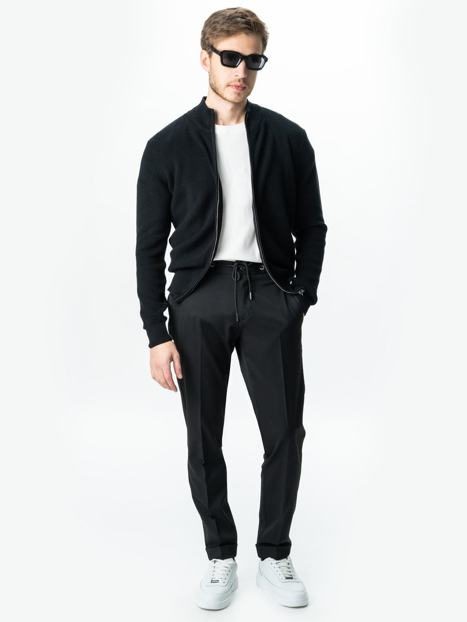 Pulover Casual Cu Fermoar Tip Cardigan Barbati Negru 100% Bumbac Galbiatti Cotton Texturat  BMan0004 (2)