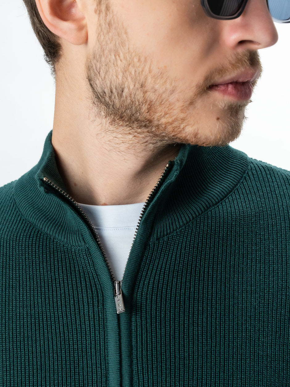 Pulover Cu Fermoar Lung Tip Cardigan Barbati Verde Bumbac Texturat BMan0004 (2)