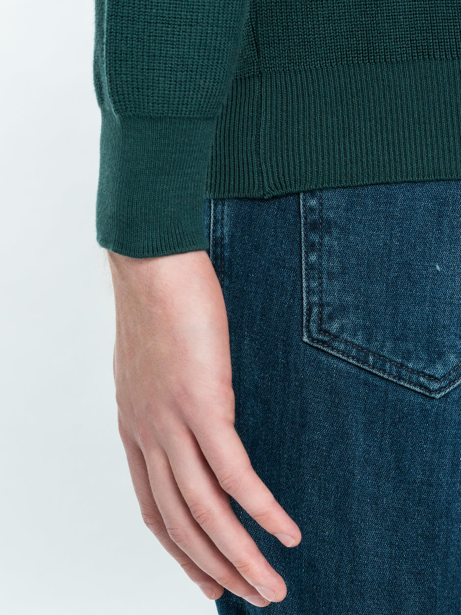 Pulover Cu Fermoar Lung Tip Cardigan Barbati Verde Bumbac Texturat BMan0004 (8)