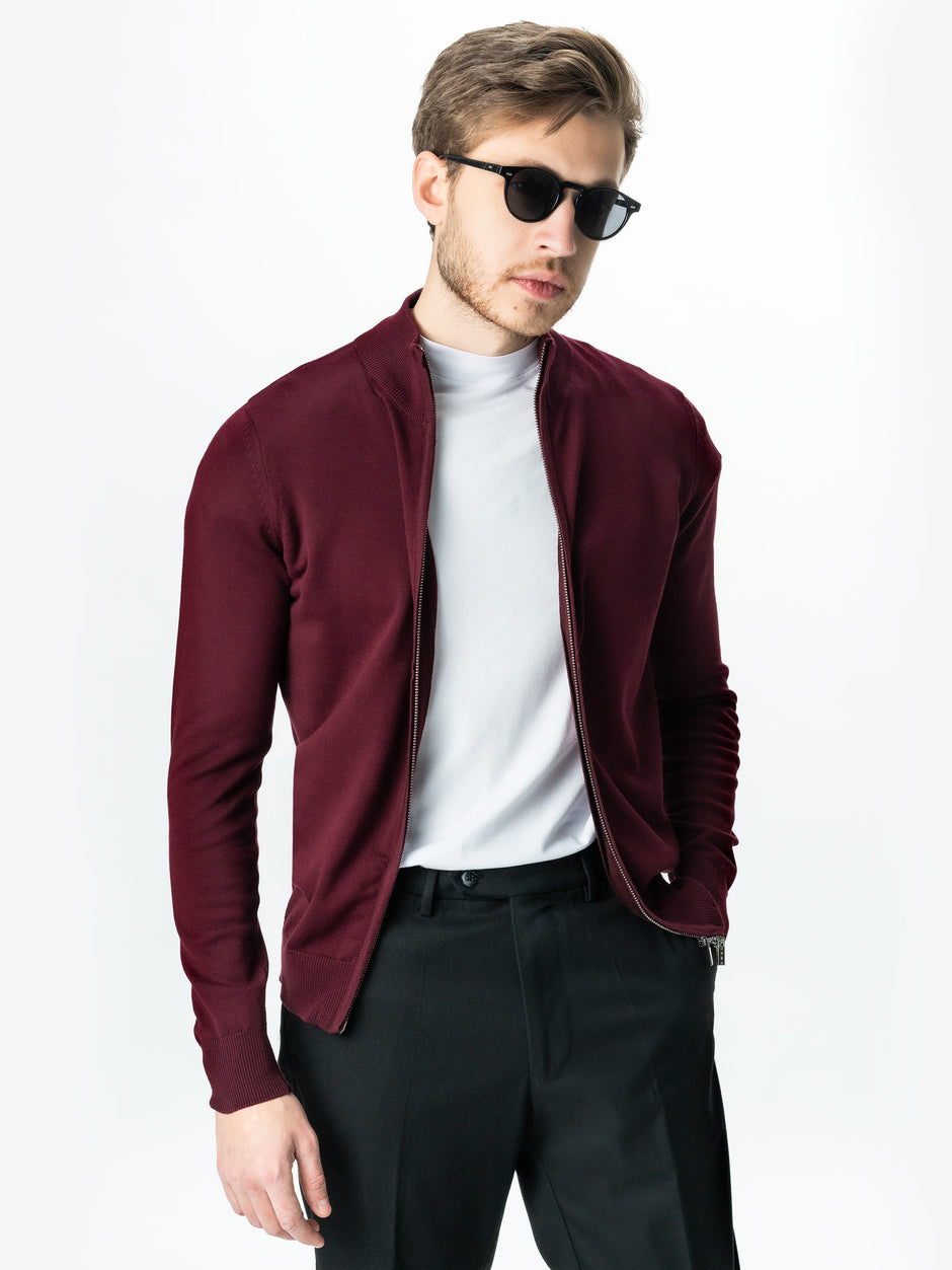 Pulover Rosu Cu Fermoar Tip Cardigan Office Barbati 100% Bumbac Levent Cottone Toamna&Iarna BMan0006 (3)