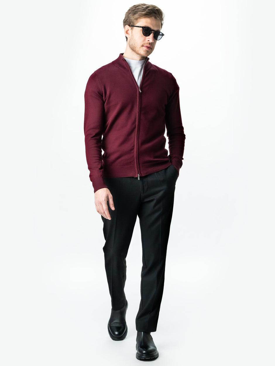 Pulover Rosu Cu Fermoar Tip Cardigan Office Barbati 100% Bumbac Levent Cottone Toamna&Iarna BMan0006 (7)