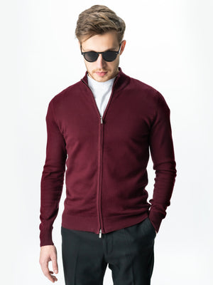 Pulover Rosu Cu Fermoar Tip Cardigan Office Barbati 100% Bumbac Levent Cottone Toamna&Iarna BMan0006