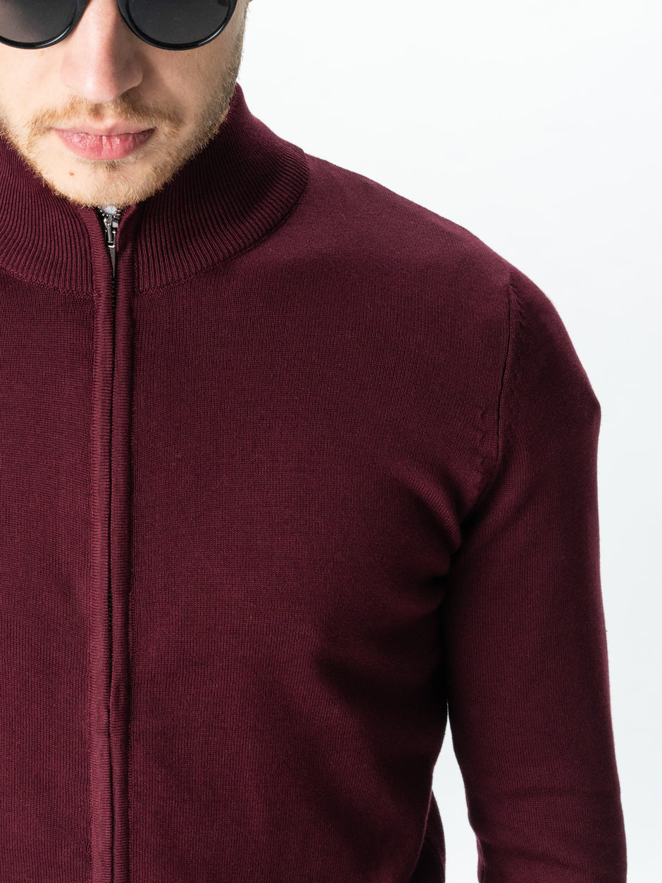 Pulover Rosu Cu Fermoar Tip Cardigan Office Barbati 100% Bumbac Levent Cottone Toamna&Iarna BMan0006 (8)