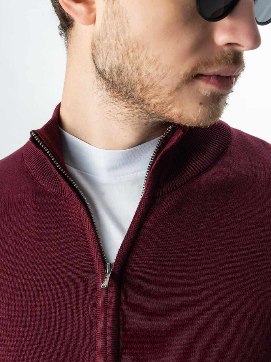 Pulover Rosu Cu Fermoar Tip Cardigan Office Barbati 100% Bumbac Levent Cottone Toamna&Iarna BMan0006 (2)