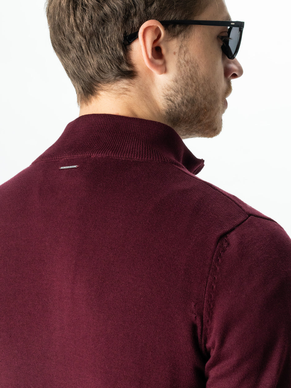 Pulover Rosu Cu Fermoar Tip Cardigan Office Barbati 100% Bumbac Levent Cottone Toamna&Iarna BMan0006 (6)