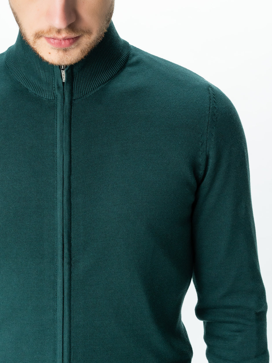 Pulover Cu Fermoar Tip Cardigan Office Barbati Verde Inchis 100% Bumbac Levent Cottone Toamna&Iarna BMan0006 (8)