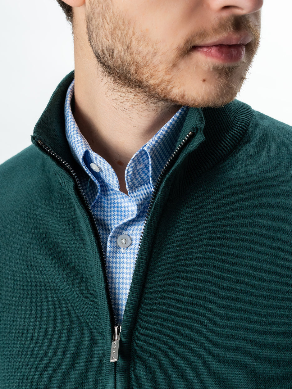 Pulover Cu Fermoar Tip Cardigan Office Barbati Verde Inchis 100% Bumbac Levent Cottone Toamna&Iarna BMan0006 (2)