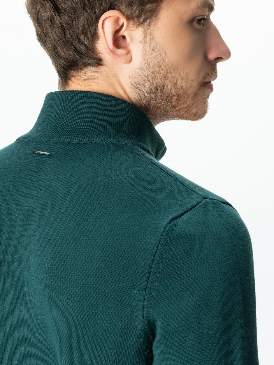 Pulover Cu Fermoar Tip Cardigan Office Barbati Verde Inchis 100% Bumbac Levent Cottone Toamna&Iarna BMan0006 (6)