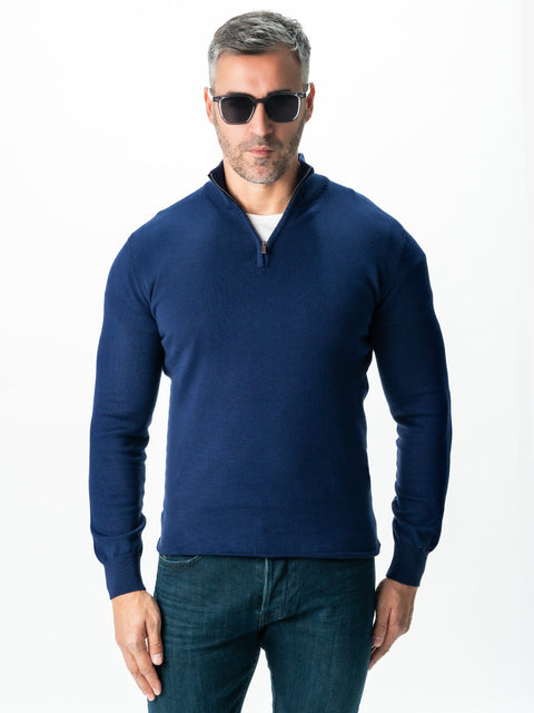Pulover Cu Fermoar Office & Smart Casual Barbati Albastru 100% Bumbac Levent Cottone Toamna&Iarna BMan0001 (9)