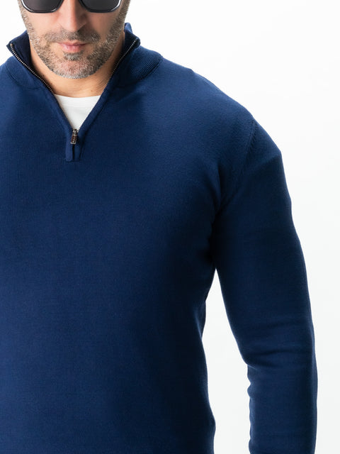 Pulover Cu Fermoar Office & Smart Casual Barbati Albastru 100% Bumbac Levent Cottone Toamna&Iarna BMan0001 (8)