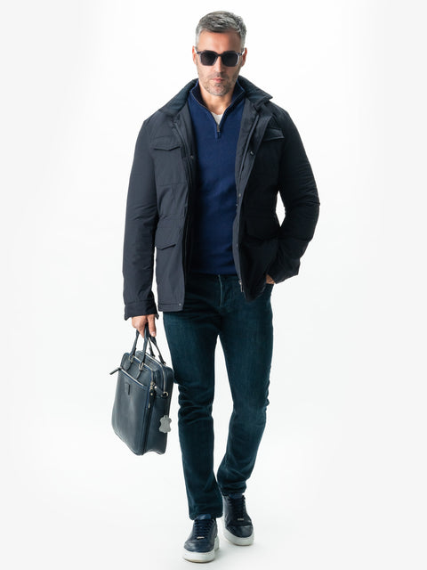 Pulover Cu Fermoar Office & Smart Casual Barbati Albastru 100% Bumbac Levent Cottone Toamna&Iarna BMan0001 (7)