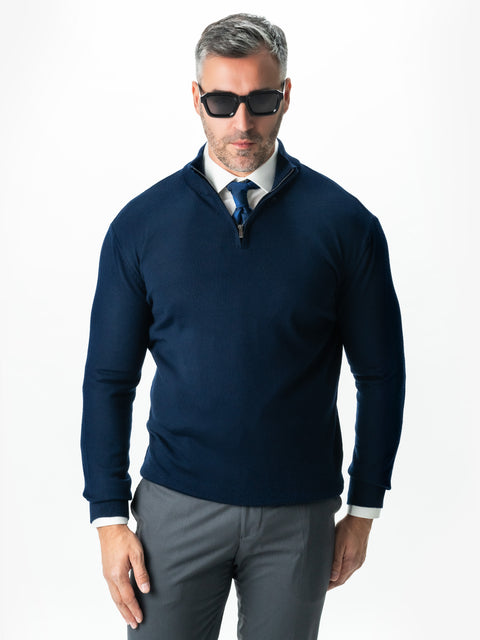 Pulover Cu Fermoar Office Barbati Bleumarin Din Lana Merinos Soft Falco Sezon Toamna&Iarna BMan0003 (1)