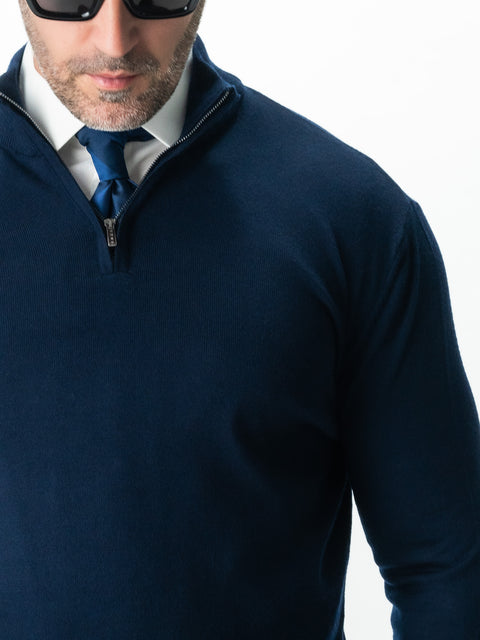 Pulover Cu Fermoar Office Barbati Bleumarin Din Lana Merinos Soft Falco Sezon Toamna&Iarna BMan0003 (9)