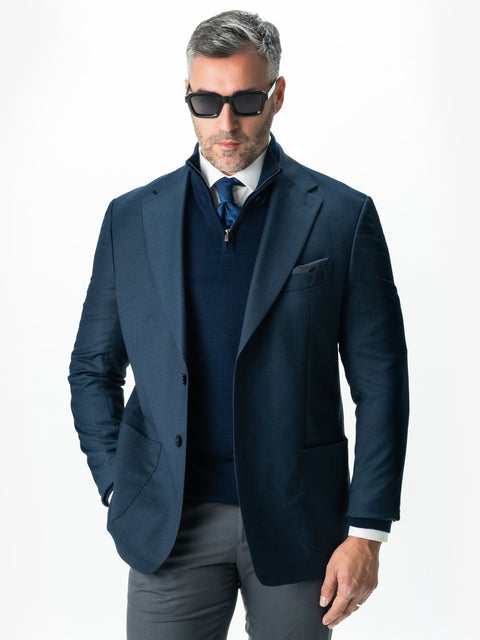 Pulover Cu Fermoar Office Barbati Bleumarin Din Lana Merinos Soft Falco Sezon Toamna&Iarna BMan0003 (6)