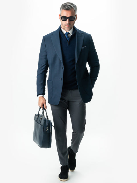Pulover Cu Fermoar Office Barbati Bleumarin Din Lana Merinos Soft Falco Sezon Toamna&Iarna BMan0003 (8)