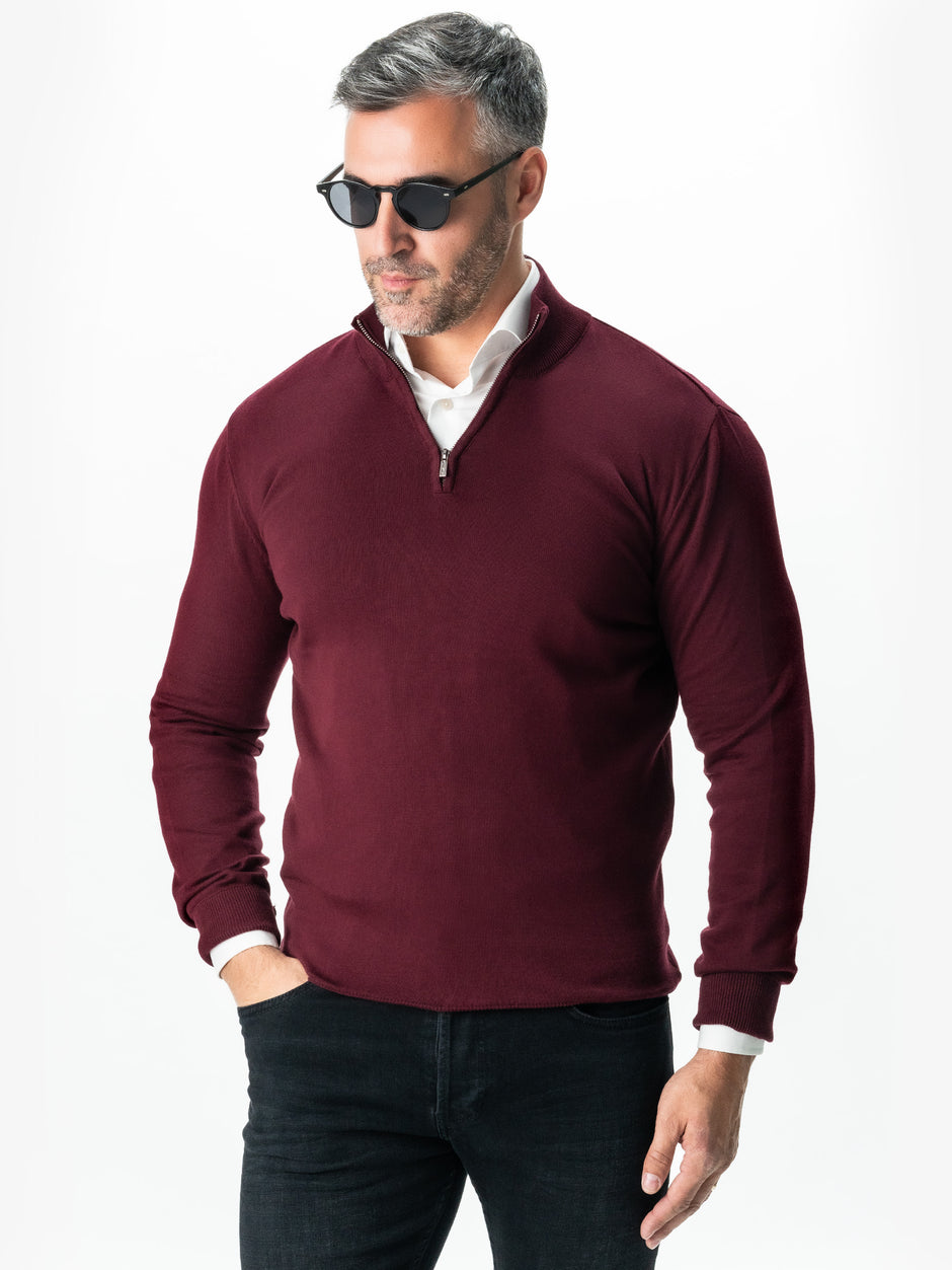 Pulover Bordo Cu Fermoar Office Barbati Bumbac Levent Cottone BMan0001 (1)
