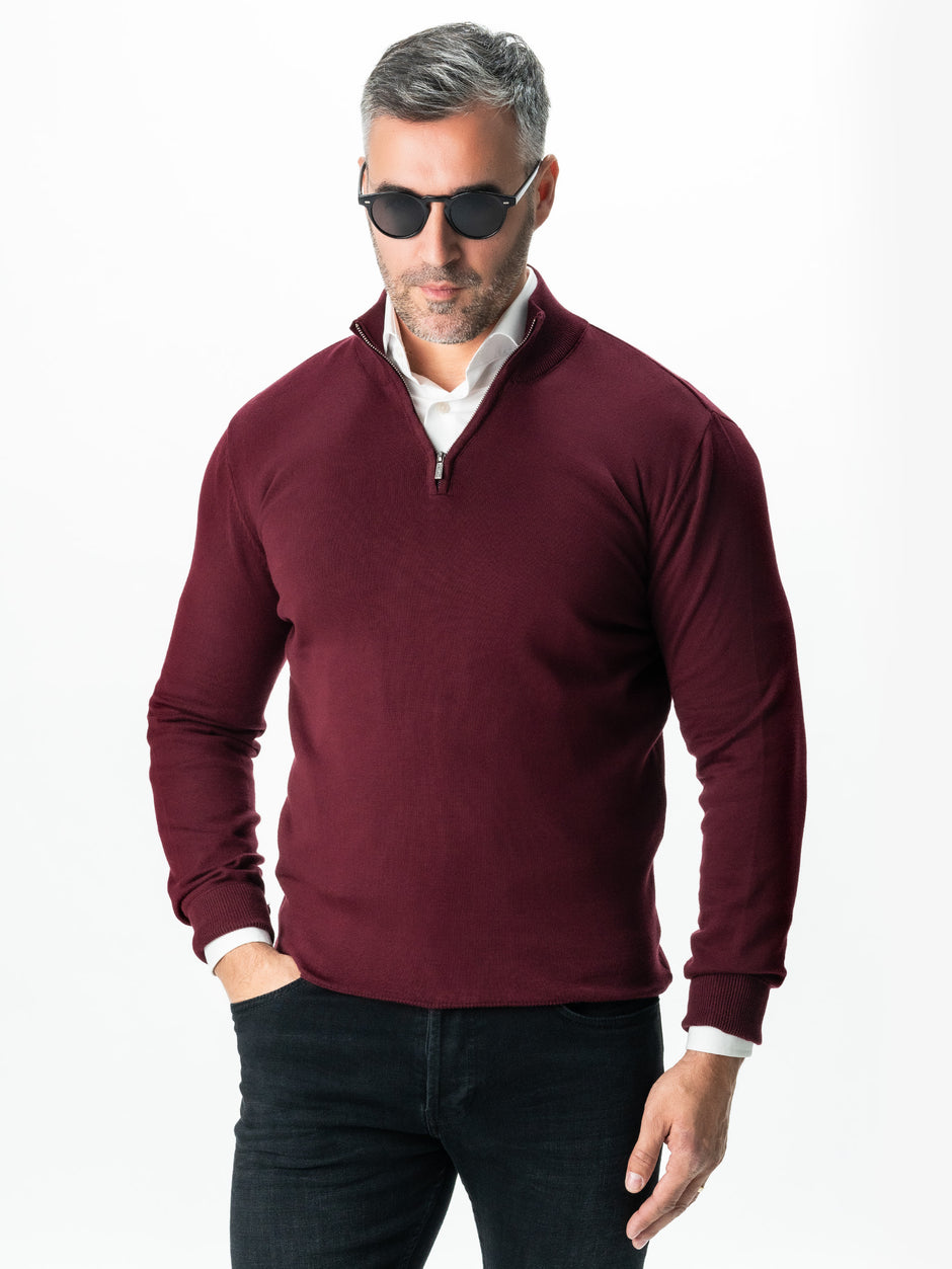 Pulover Bordo Cu Fermoar Office Barbati Bumbac Levent Cottone BMan0001 (6)