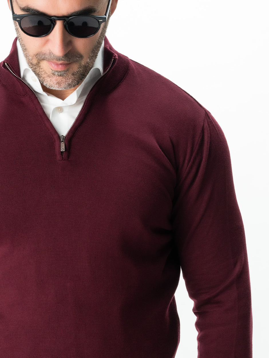 Pulover Bordo Cu Fermoar Office Barbati Bumbac Levent Cottone BMan0001 (8)