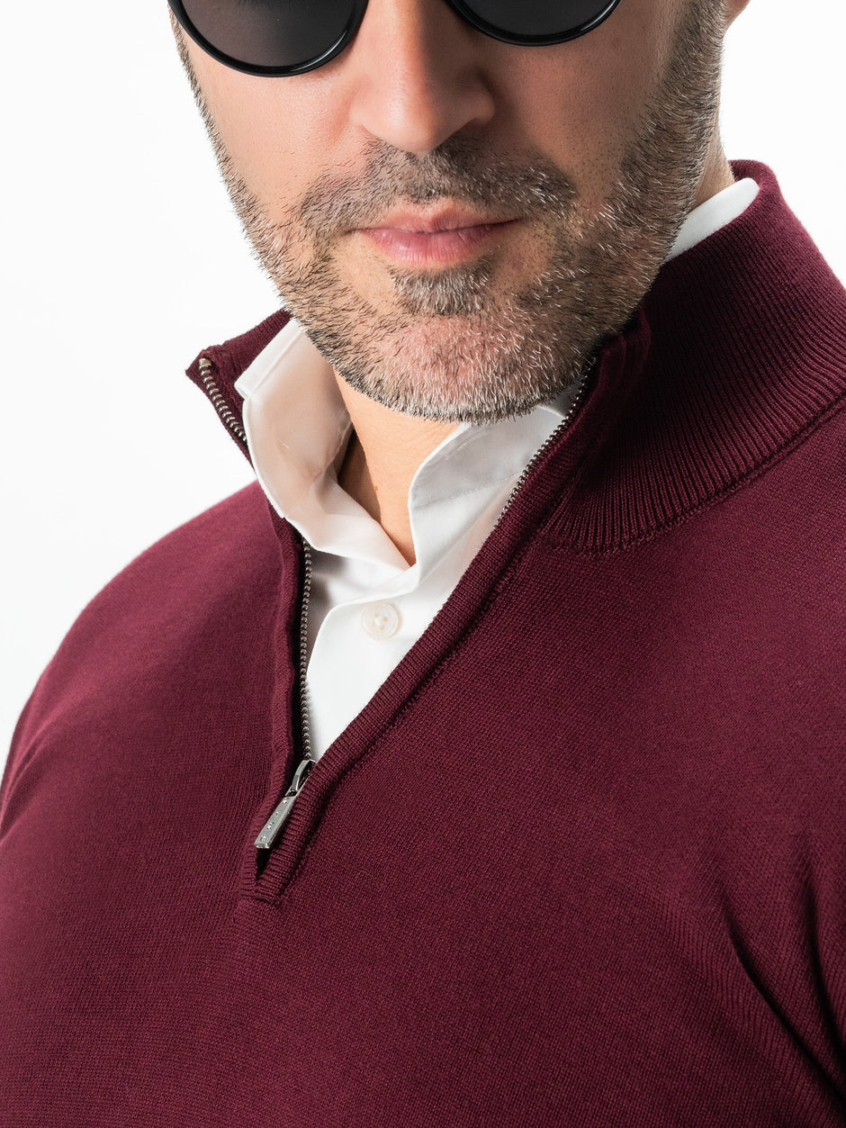 Pulover Bordo Cu Fermoar Office Barbati Bumbac Levent Cottone BMan0001 (2)