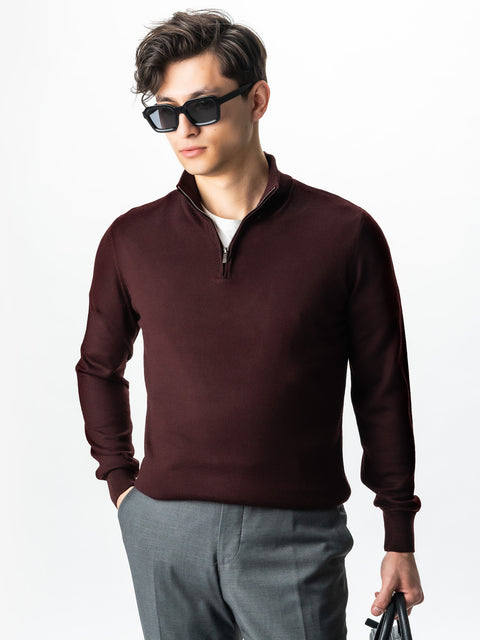 Pulover Cu Fermoar Office Barbati Bordo Din Lana Merinos Soft Falco Sezon Toamna&Iarna BMan0003