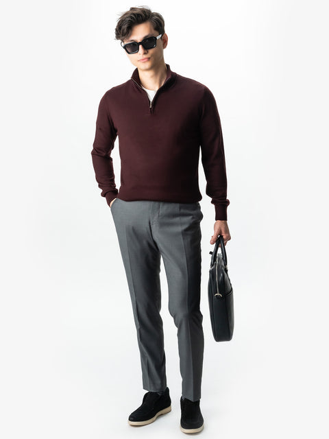 Pulover Cu Fermoar Office Barbati Bordo Din Lana Merinos Soft Falco Sezon Toamna&Iarna BMan0003 (7)