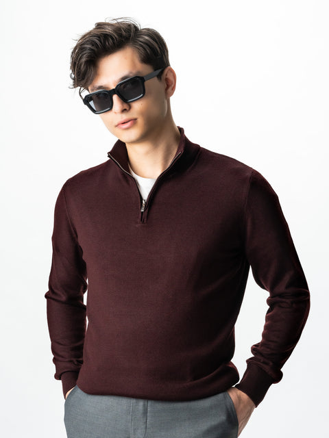 Pulover Cu Fermoar Office Barbati Bordo Din Lana Merinos Soft Falco Sezon Toamna&Iarna BMan0003 (2)