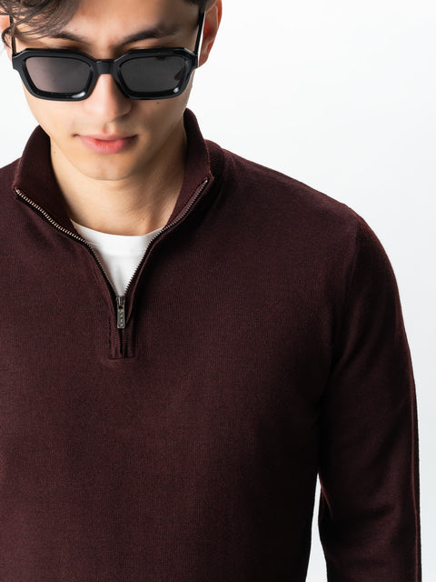 Pulover Cu Fermoar Office Barbati Bordo Din Lana Merinos Soft Falco Sezon Toamna&Iarna BMan0003 (3)