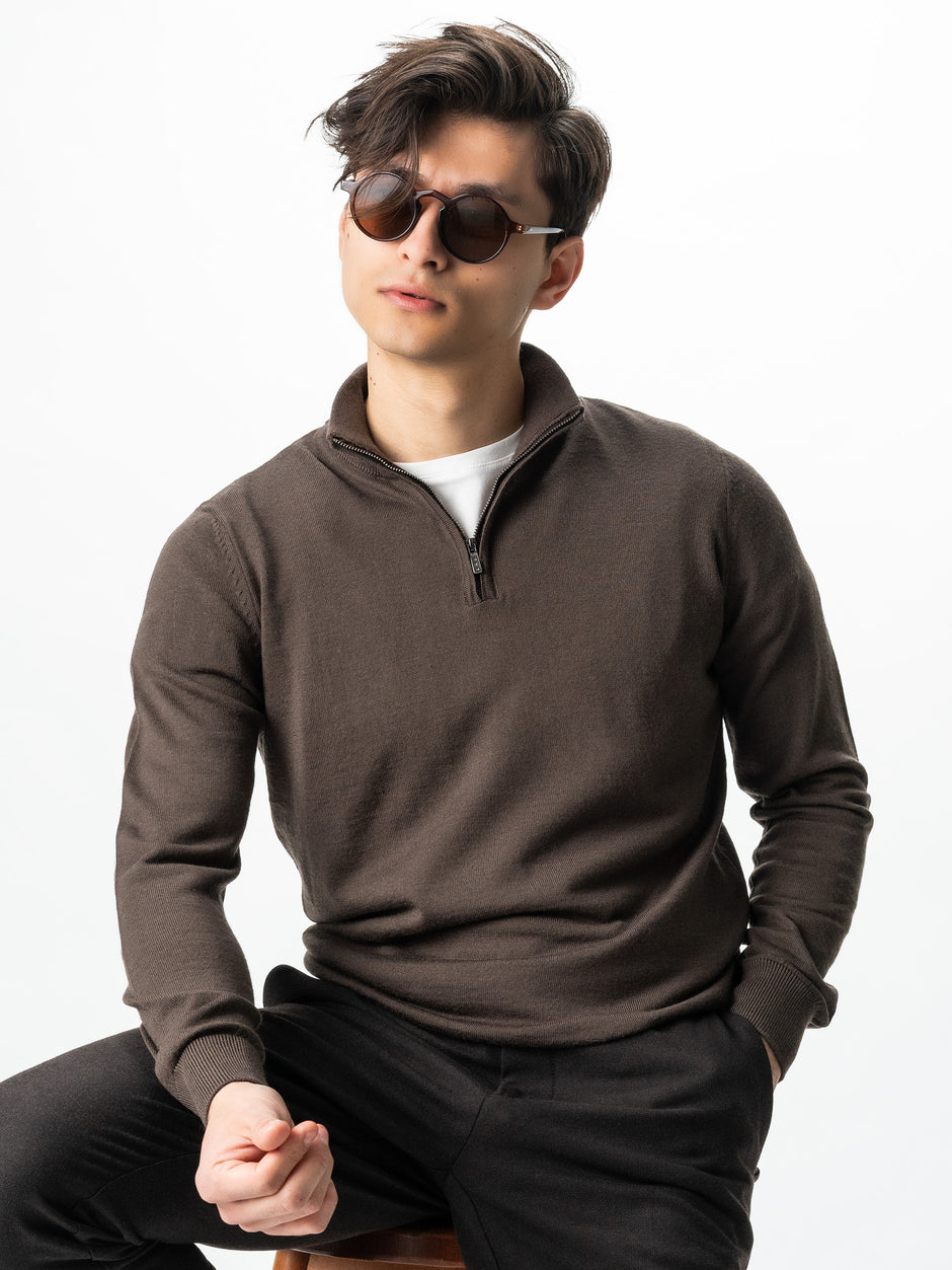 Pulover Cu Fermoar Office Barbati Maro Cappuccino Lana Merino Falco BMan0003 (1)