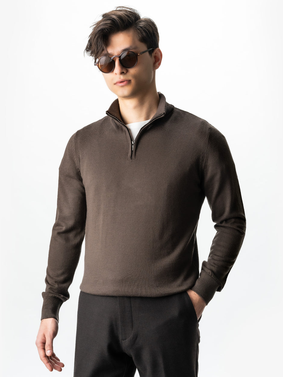 Pulover Cu Fermoar Office Barbati Maro Cappuccino Lana Merino Falco BMan0003 (3)