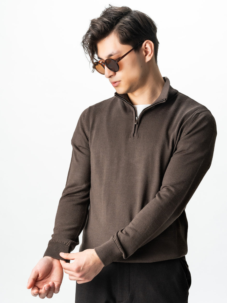 Pulover Cu Fermoar Office Barbati Maro Cappuccino Lana Merino Falco BMan0003 (8)