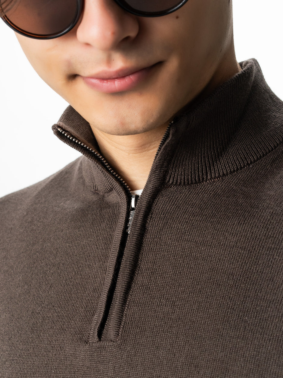 Pulover Cu Fermoar Office Barbati Maro Cappuccino Lana Merino Falco BMan0003 (2)