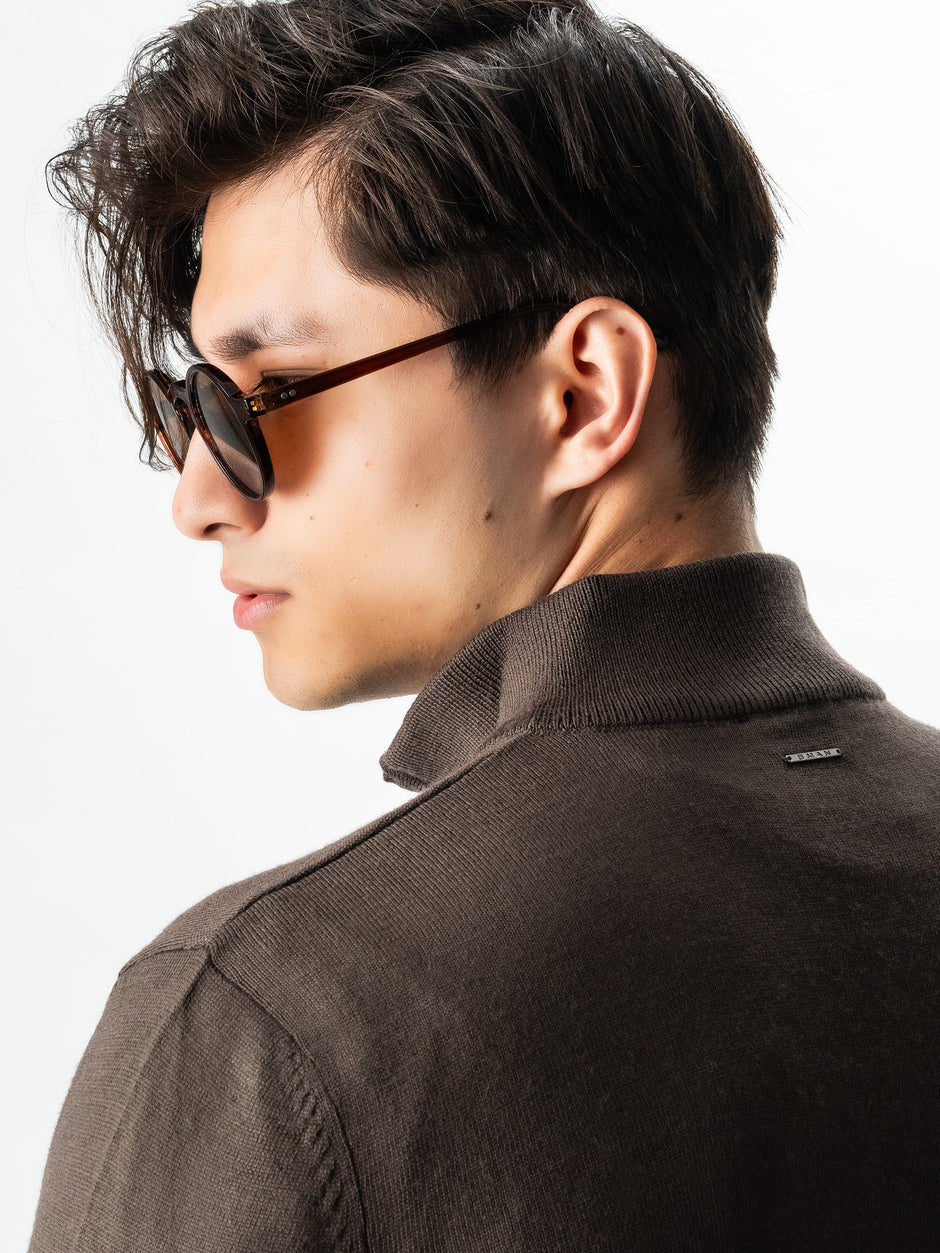 Pulover Cu Fermoar Office Barbati Maro Cappuccino Lana Merino Falco BMan0003 (5)