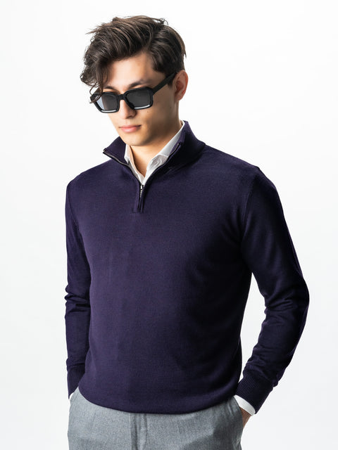 Pulover Cu Fermoar Office Barbati Mov Inchis Din Lana Merinos Soft Falco Sezon Toamna&Iarna BMan0003 (1)