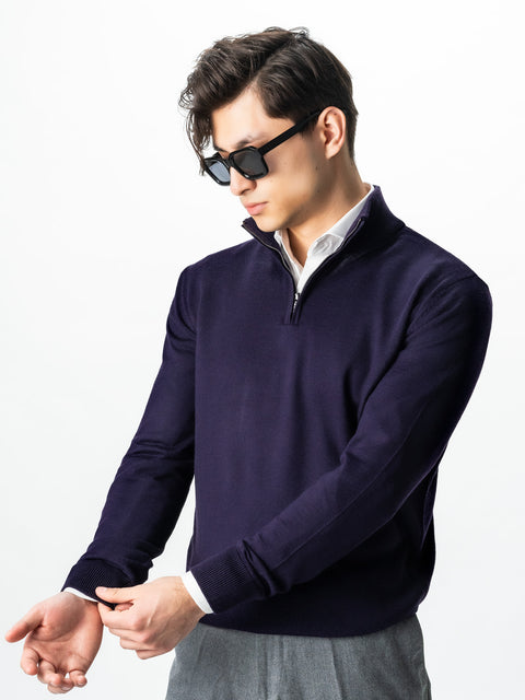 Pulover Cu Fermoar Office Barbati Mov Inchis Din Lana Merinos Soft Falco Sezon Toamna&Iarna BMan0003 (7)
