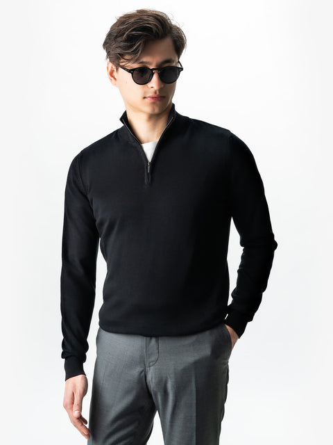 Pulover Cu Fermoar Office & Smart Casual Barbati Negru 100% Bumbac Levent Cottone Toamna&Iarna BMan0001 (3)