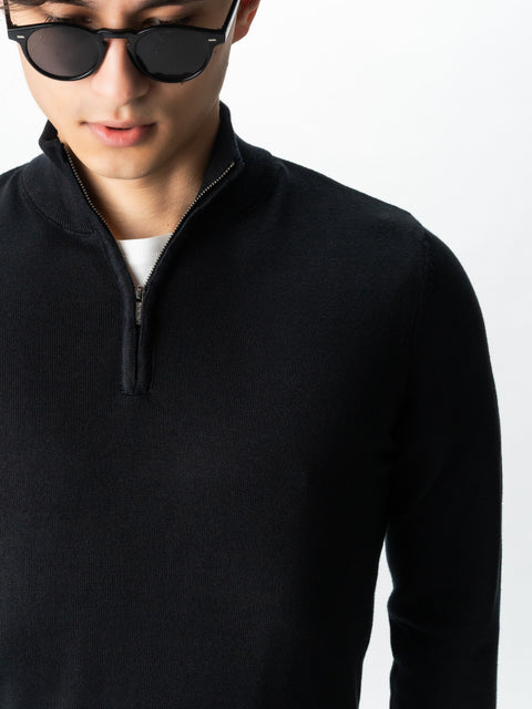 Pulover Cu Fermoar Office & Smart Casual Barbati Negru 100% Bumbac Levent Cottone Toamna&Iarna BMan0001 (2)