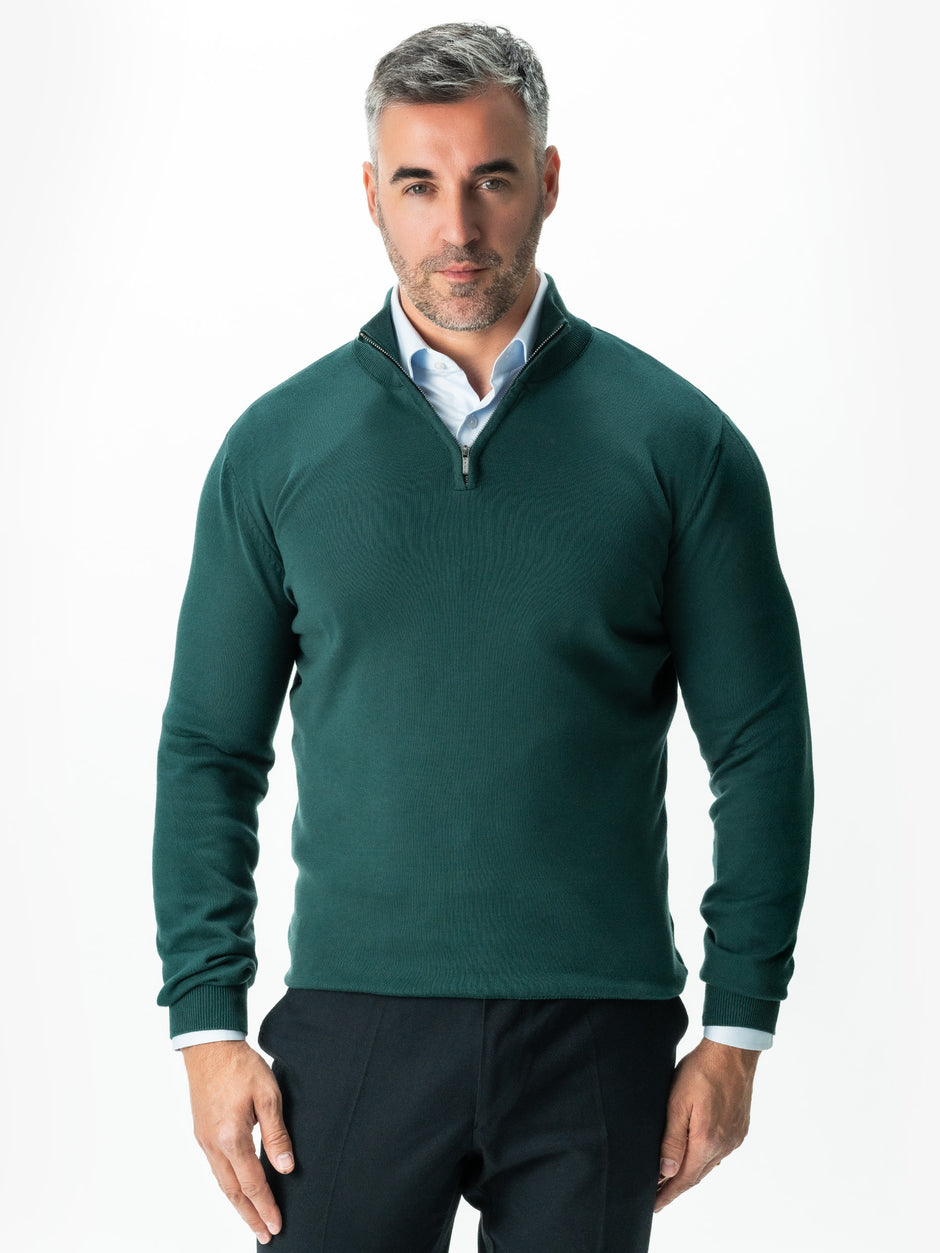 Pulover Cu Fermoar Office & Smart Casual Barbati Verde Brad 100% Bumbac Levent Cottone Toamna&Iarna BMan0001 (7)