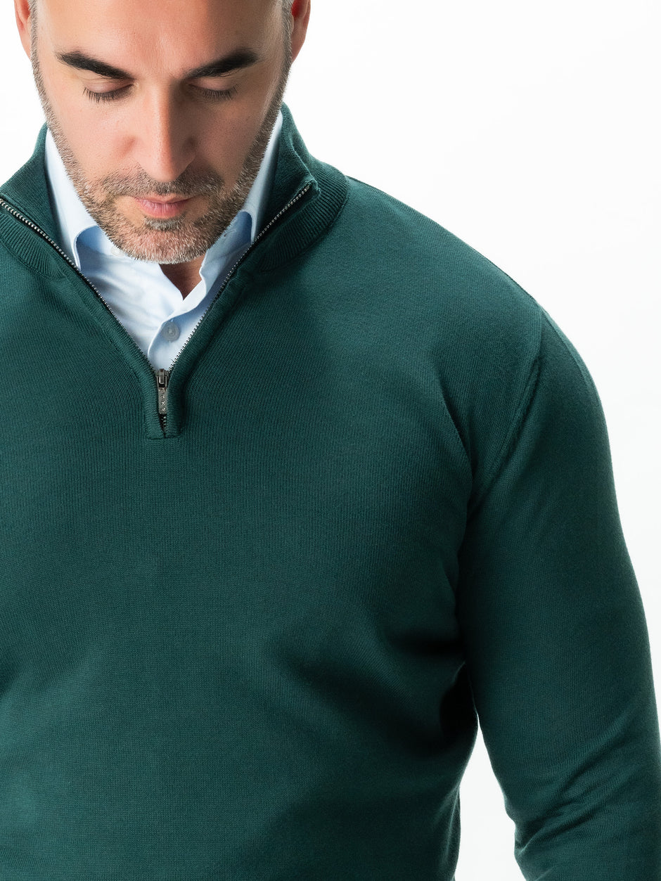 Pulover Cu Fermoar Office & Smart Casual Barbati Verde Brad 100% Bumbac Levent Cottone Toamna&Iarna BMan0001 (8)