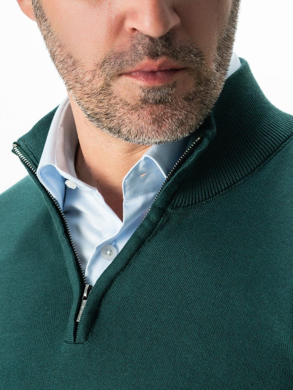 Pulover Cu Fermoar Office & Smart Casual Barbati Verde Brad 100% Bumbac Levent Cottone Toamna&Iarna BMan0001 (2)