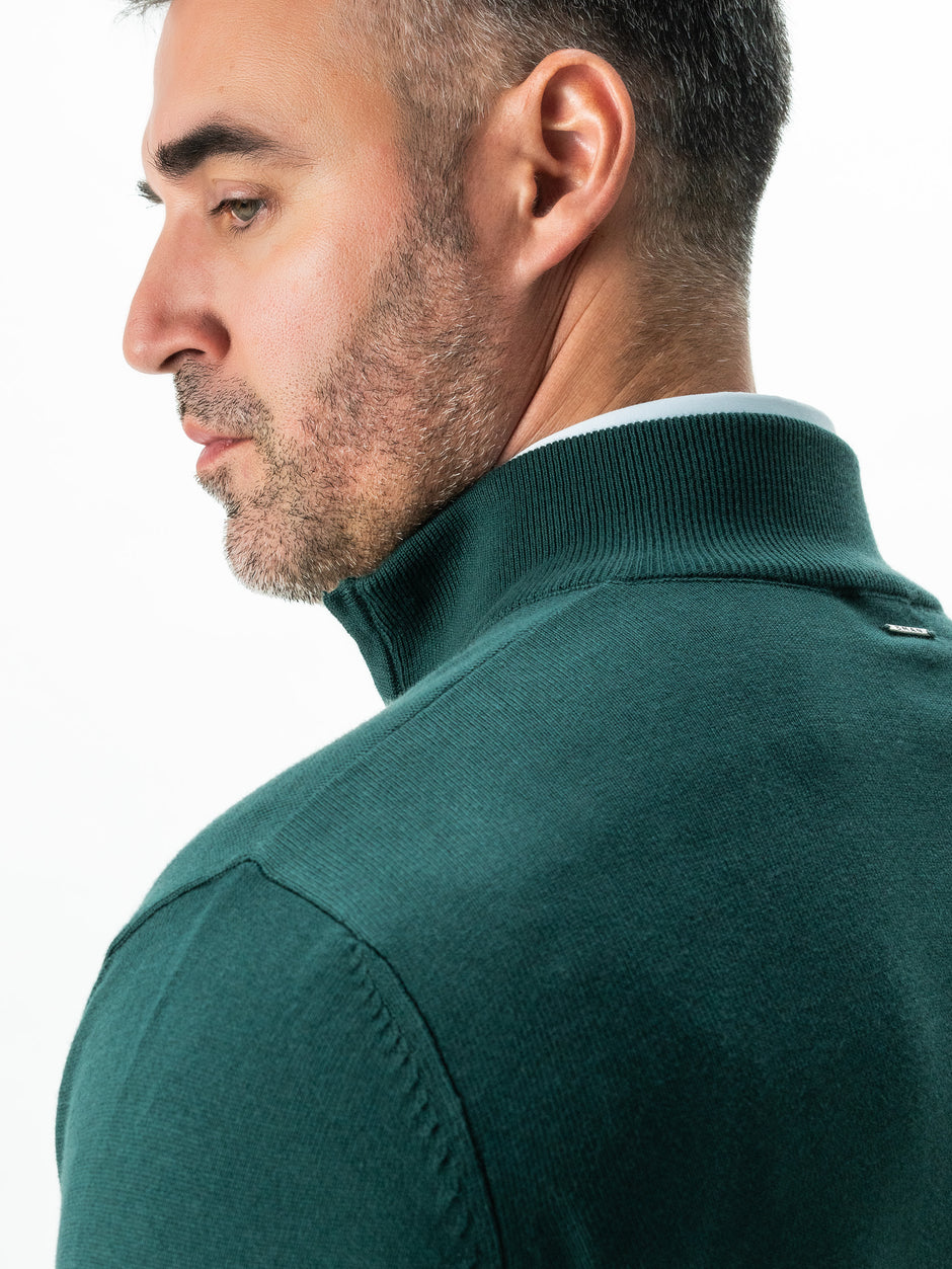 Pulover Cu Fermoar Office & Smart Casual Barbati Verde Brad 100% Bumbac Levent Cottone Toamna&Iarna BMan0001 (5)