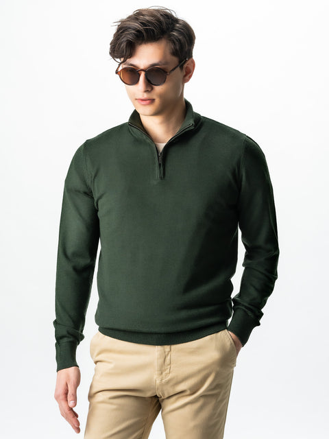 Pulover Cu Fermoar Office Barbati Verde Kaki Din Lana Merinos Soft Falco Sezon Toamna&Iarna BMan0003 (7)
