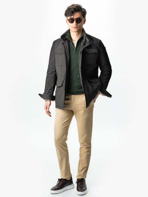 Pulover Cu Fermoar Office Barbati Verde Kaki Din Lana Merinos Soft Falco Sezon Toamna&Iarna BMan0003 (5)